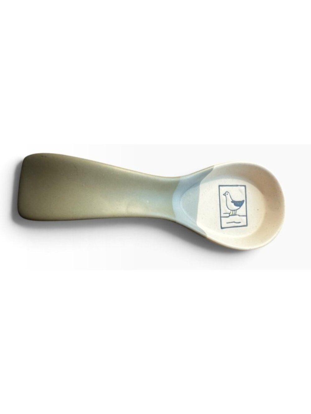 Bird Ceramic Spoon Rest With Bird Illustration Beige & Gray 6 Inches Long